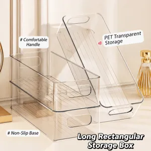 Scatola portaoggetti trasparente in PET, organizer impilabile rettangolare per ufficio.