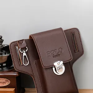 Hochwertige Leder Multifunktion Handytasche Gürteltasche mit Metallverschluss für Herren.