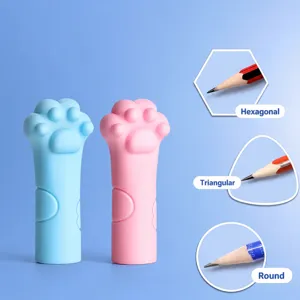 Cute cat paw silicone pencil caps protective sleeve for kids student stationery 2pcs
