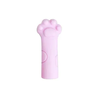 Cute pink cat paw silicone pencil cap protector, soft rubber stationery for students and kids.