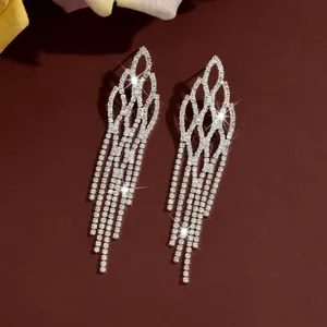 Pendientes largos geométricos de diamantes de imitación para mujer, joyería de cristal brillante.