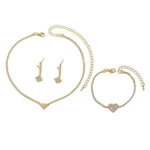 Set collana orecchini bracciale cuore strass dorato donna moda gioielli festa