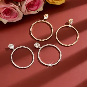 Fashion luxury rhinestone hoop earrings sparkling crystal circle earrings for women jewelry gift