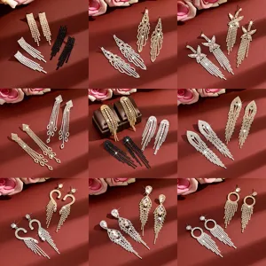 Fashion Luxury Rhinestone Tassel Earrings Sweet Bow Flower Geometric Dangle Earrings Copper Post Women Jewelry Gift