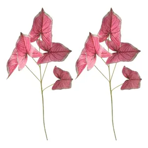 Feuille de Caladium artificielle 5 branches plante rose pour décoration murale de mariage