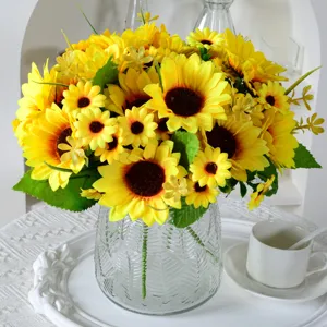 Artificial Sunflower Bouquet Silk Cloth Sun Flower For Home Wedding Decor Photography Props Rustic Floral Arrangement