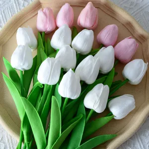 Mini Flor de Tulipán Artificial de Plástico PU Rama Sencilla Flor de Seda Falsa para Boda Decoración del Hogar Fiesta Arreglo Floral