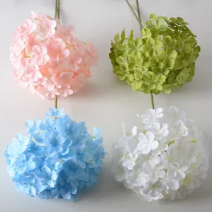 Flores de hortensia artificiales para bodas, flores falsas en bola de color rosa verde azul blanco.