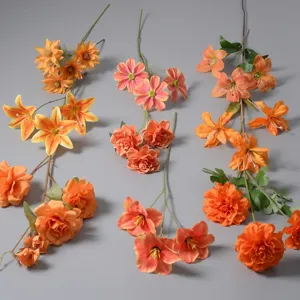 Tiges de fleurs artificielles oranges pour décoration de mariage et bouquets