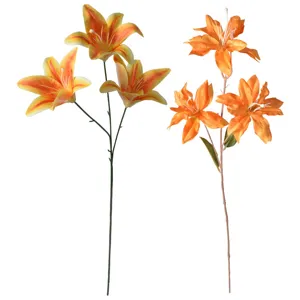 Lys artificiels orange vif pour décoration de mariage et arrangements floraux d'intérieur.