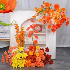 Orange Artificial Flowers Silk Satin Flower Stems For Wedding Party Home Decor Autumn Fall Thanksgiving Faux Floral Arrangement