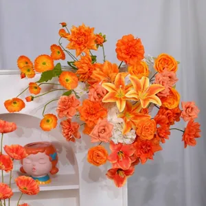 Exquisite vibrant orange artificial flower arrangement for autumn wedding and home decor