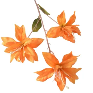 Vibrant orange artificial lily branch with three blossoms for autumn wedding and home decor