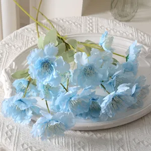Bouquet de pivoines artificielles bleues 6 têtes fleurs en soie pour mariage déco