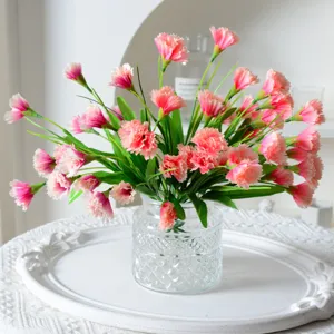 15-Head Artificial Carnation Flowers Silk Fake Floral Bouquet for Home Wedding Decor Main View