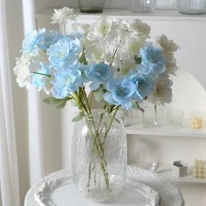 Bouquet de fleurs artificielles pivoine bleu blanc dans vase en verre déco maison