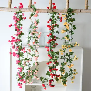 Guirnalda de vid de flores de rosas artificiales para decoración de pared de fiesta de bodas