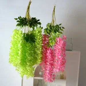 Ghirlanda di fiori di glicine artificiale appendi per decorazione soffitto, verde rosa.