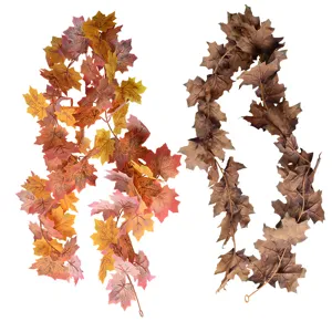Artificial autumn maple leaf garland set, perfect for Halloween and Thanksgiving home wall decor.
