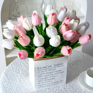 Ramo de tulipanes artificiales de PU en bolsa de papel para decoración de boda en el hogar