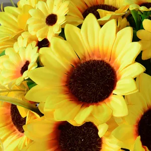 Vibrant yellow artificial sunflower bouquet with realistic silk petals for home decor
