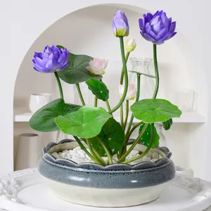 Plante en pot de fleur de lotus artificielle faux nénuphar avec pot en céramique