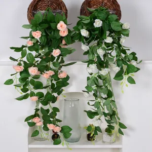 Enredadera de flores de rosas artificiales colgantes para decoración de paredes del hogar.
