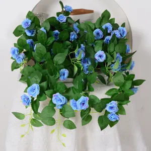 Guirnalda colgante de rosas azules artificiales para decoración de paredes y techos del hogar.