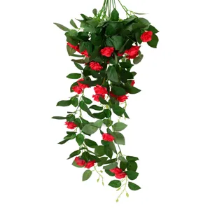 Planta artificial de rosas colgantes flores falsas para decoracion de pared y techo del hogar.