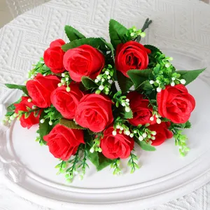 Bouquet de roses rouges artificielles réalistes pour mariage et décoration intérieure