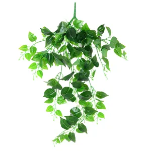 Realistic artificial hanging ivy plant with vibrant green pothos leaves for decor