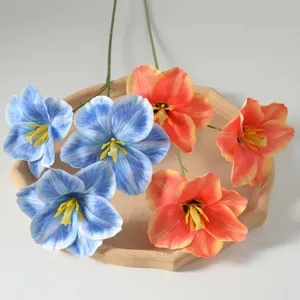 Bouquet de fleurs de tulipes ouvertes à 3 têtes artificielles arrangement floral français décoration