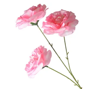Branche de roses artificielles rose 3 têtes fausses fleurs pour déco maison mariage photo