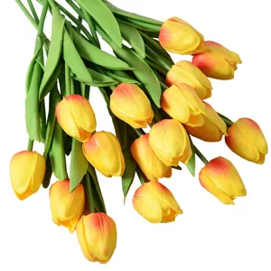 Bouquet de tulipes artificielles, mini fleurs en PU pour decoration de mariage et maison.
