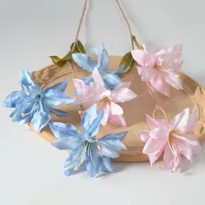 Fleurs de Lys en Soie Artificielle 3 Têtes Faux Bouquet de Lys pour Décoration de Maison Mariage Photographie Accessoires Arrangement Floral