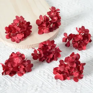 Artificial dark red hydrangea flower heads DIY craft floral materials for hair accessories decor.