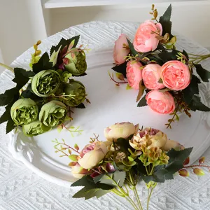 Bouquet de pivoines artificielles pour décoration de mariage maison, fleurs en soie 6 têtes.