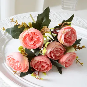 Bouquet de pivoines roses artificielles 6 têtes fausses roses déco mariage maison