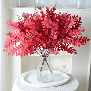 Feuilles artificielles rouges bouquet 5 branches arrangement floral mariage déco vase accessoires