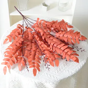 Fausses feuilles d'acacia orange branche 5 fourches pour decoration de mariage vue