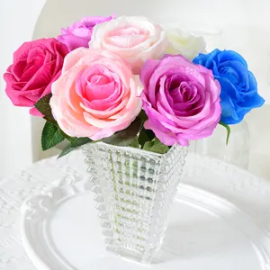 Bouquet de roses artificielles fleurs en soie colorees pour decoration de mariage et maison