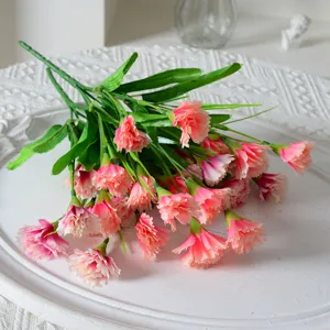 Artificial carnations 15 heads silk flowers bouquet home wedding decor pink floral arrangement