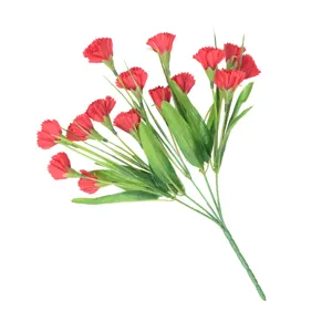 Artificial red carnation bouquet faux silk flowers for home decor wedding party 15 heads