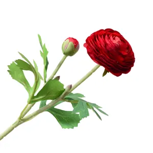 Künstlicher roter Ranunkel Blumenzweig Hauptansicht, Samt Kunstblume Heimdeko Requisite.