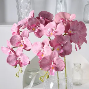 Branche Unique Phalaenopsis Artificielle Fleur en Soie 9 Têtes Fausse Orchidée Décoration Maison Hôtel Arrangement Floral