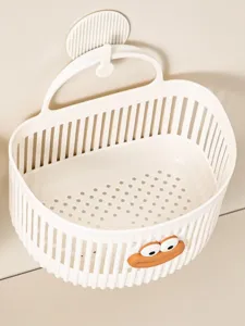 Multi-functional white plastic hanging storage basket with cute cartoon monster face for bathroom.