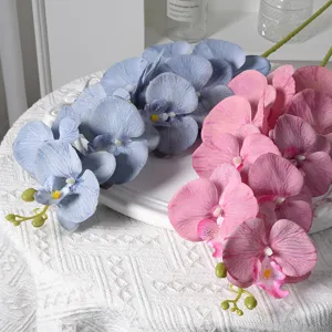 Orchidées artificielles Phalaenopsis fleurs en soie 9 têtes bleu rose déco maison hôtel