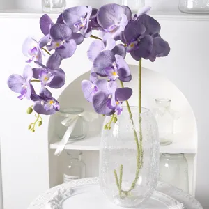 Fleur artificielle en soie d'orchidée phalaenopsis violette tige unique pour déco principale