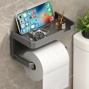 Portarotolo per Carta Igienica da Bagno a Parete Scatola per Fazzoletti Dispenser per Carta in Rotolo di Plastica Con Ripiano Porta Telefono per Servizi Igienici