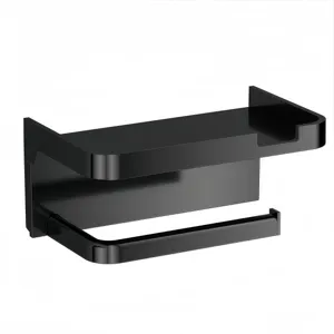 Portarotolo cartaigienica da parete con ripiano portaoggetti nero per bagno moderno